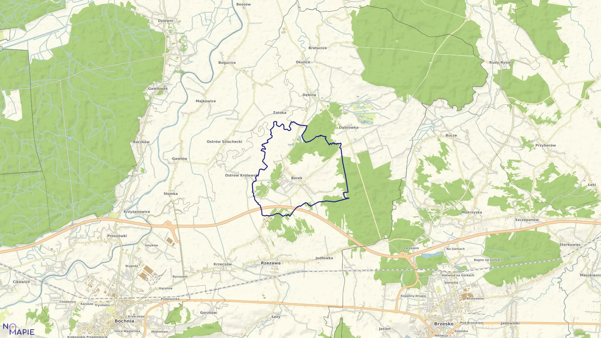 Mapa obrębu Borek w gminie Rzezawa