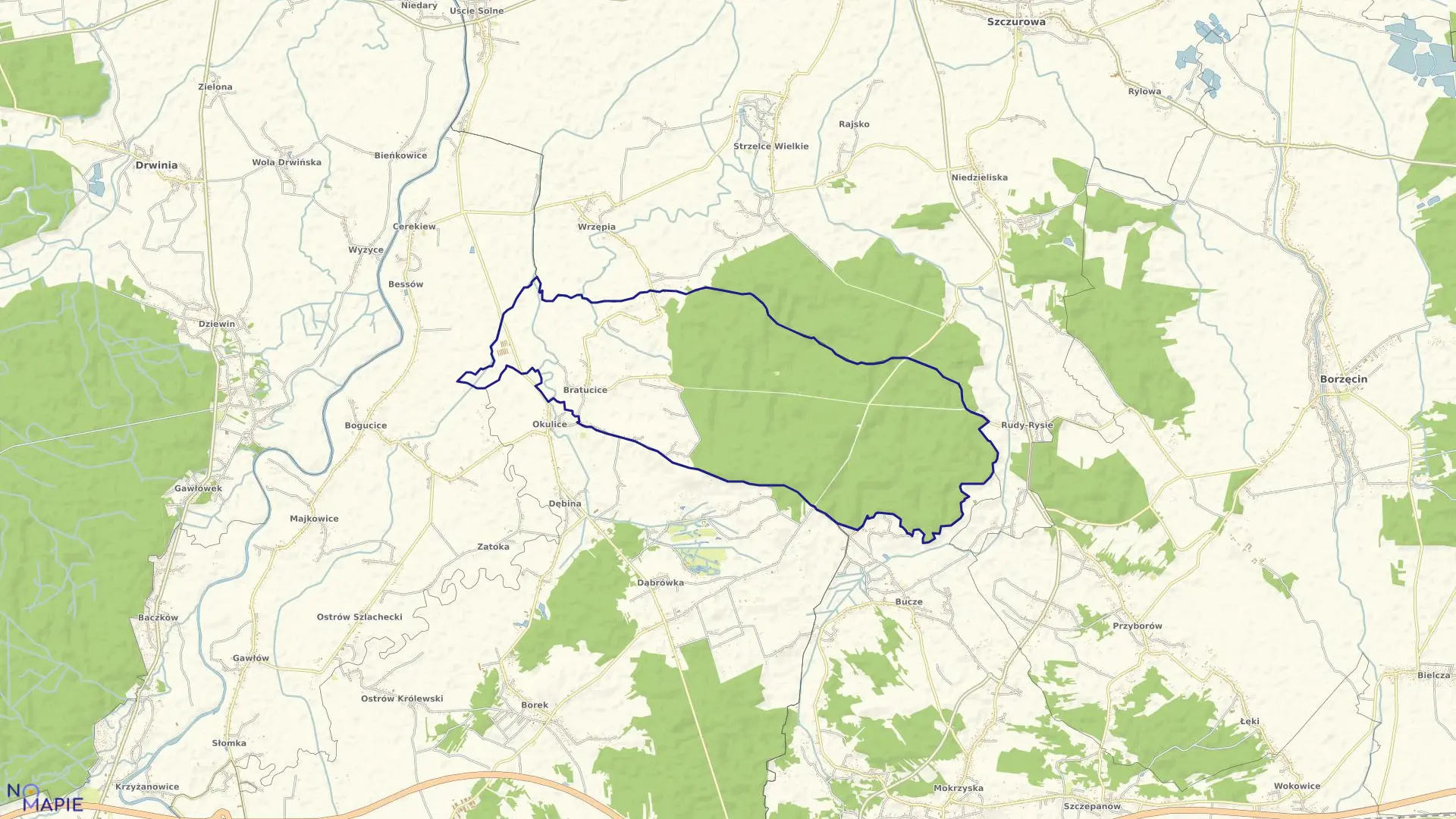Mapa obrębu Bratucice w gminie Rzezawa