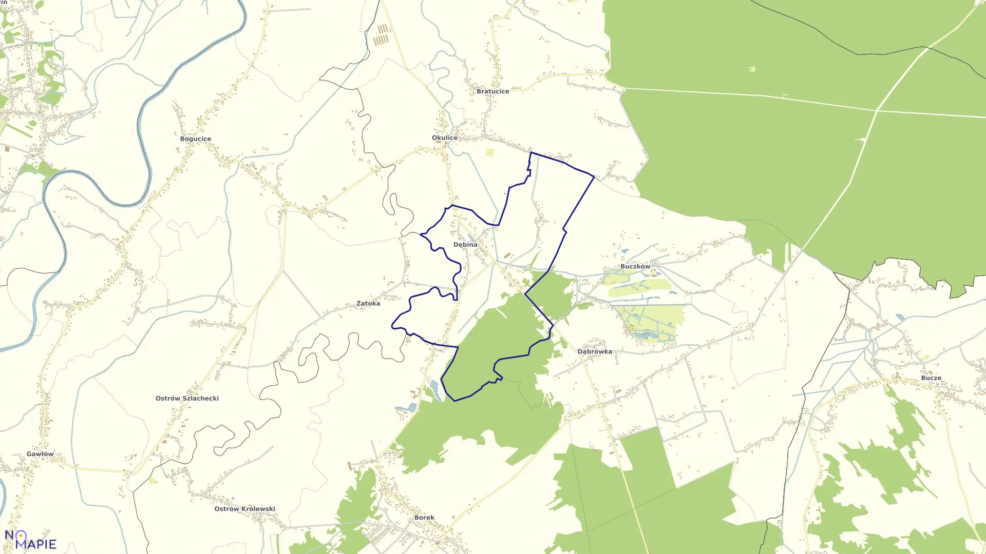 Mapa obrębu Dębina w gminie Rzezawa