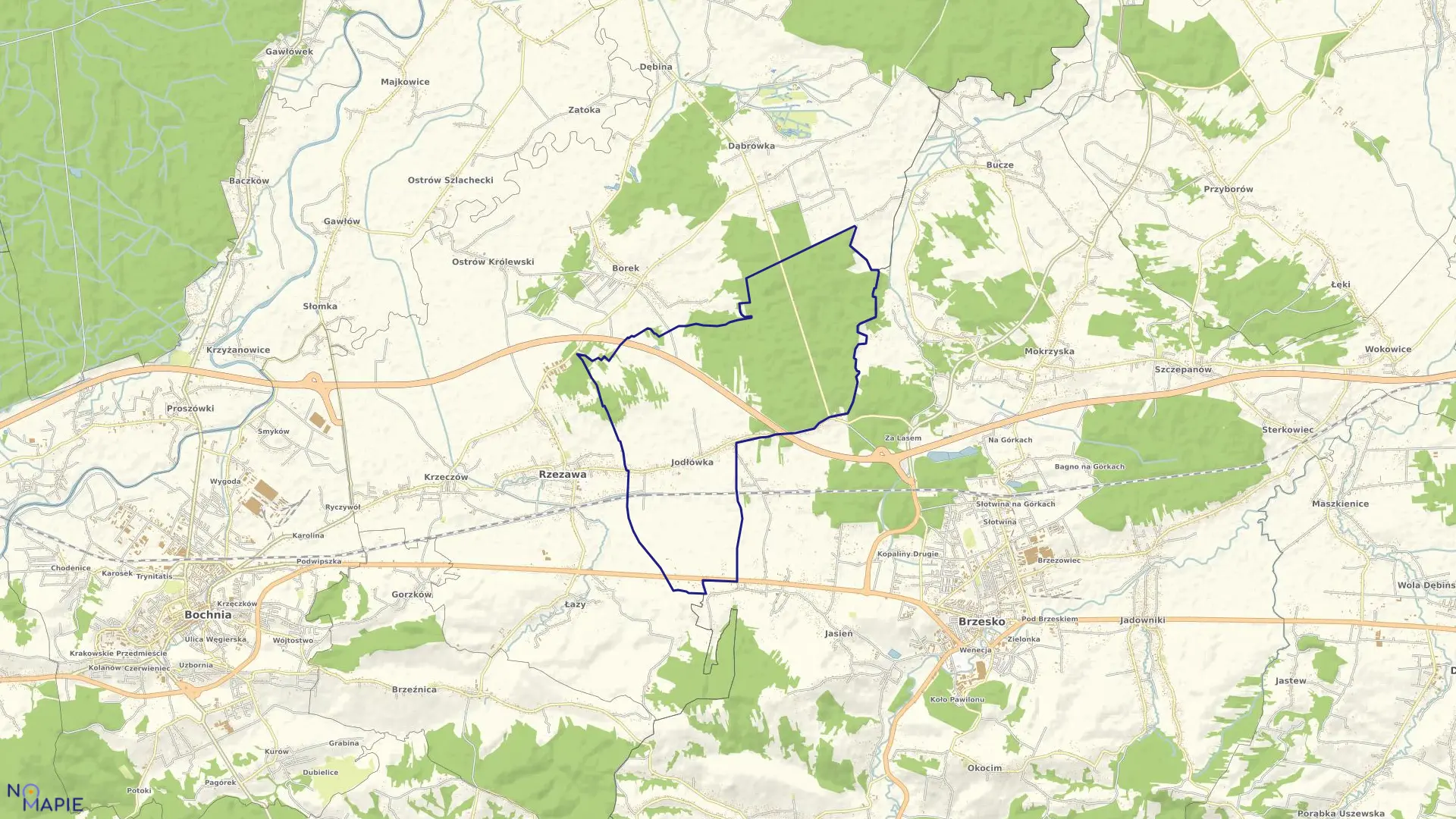 Mapa obrębu Jodłówka w gminie Rzezawa