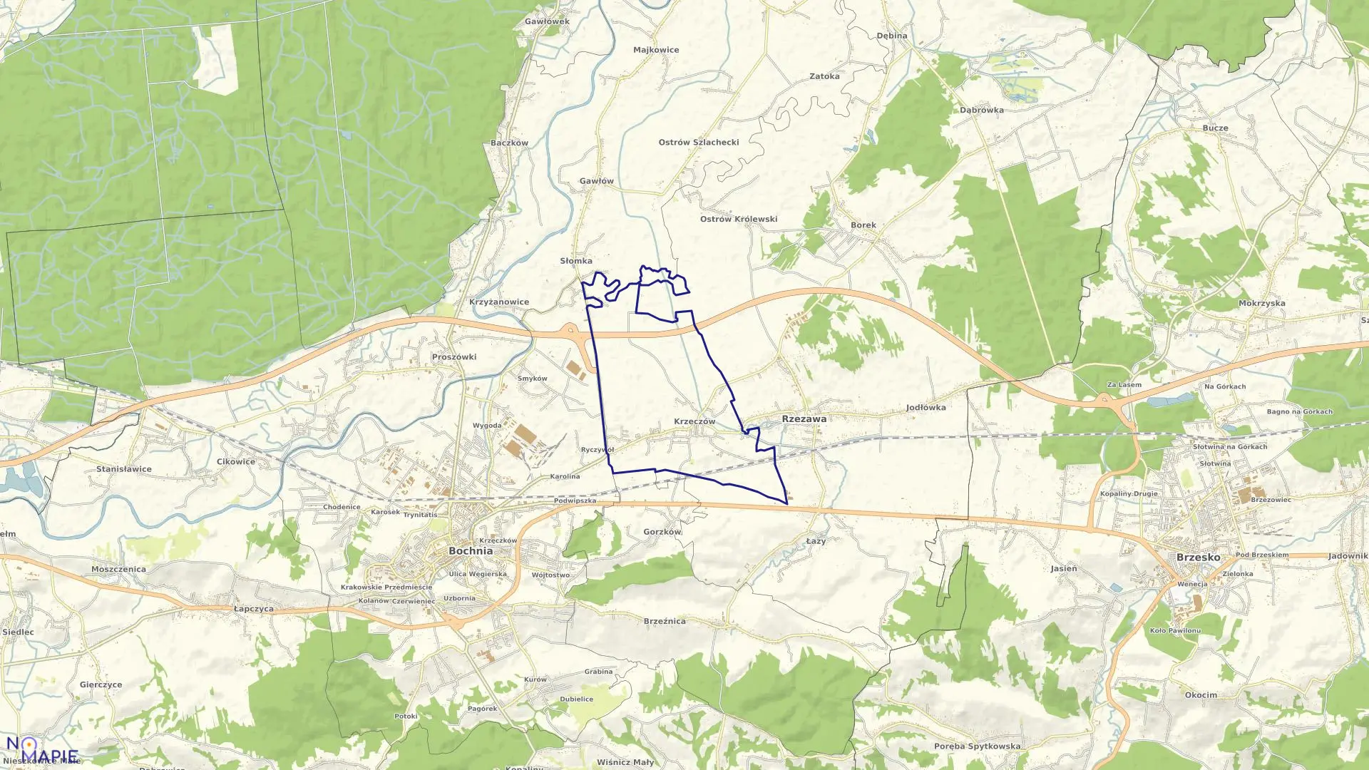 Mapa obrębu Krzeczów w gminie Rzezawa