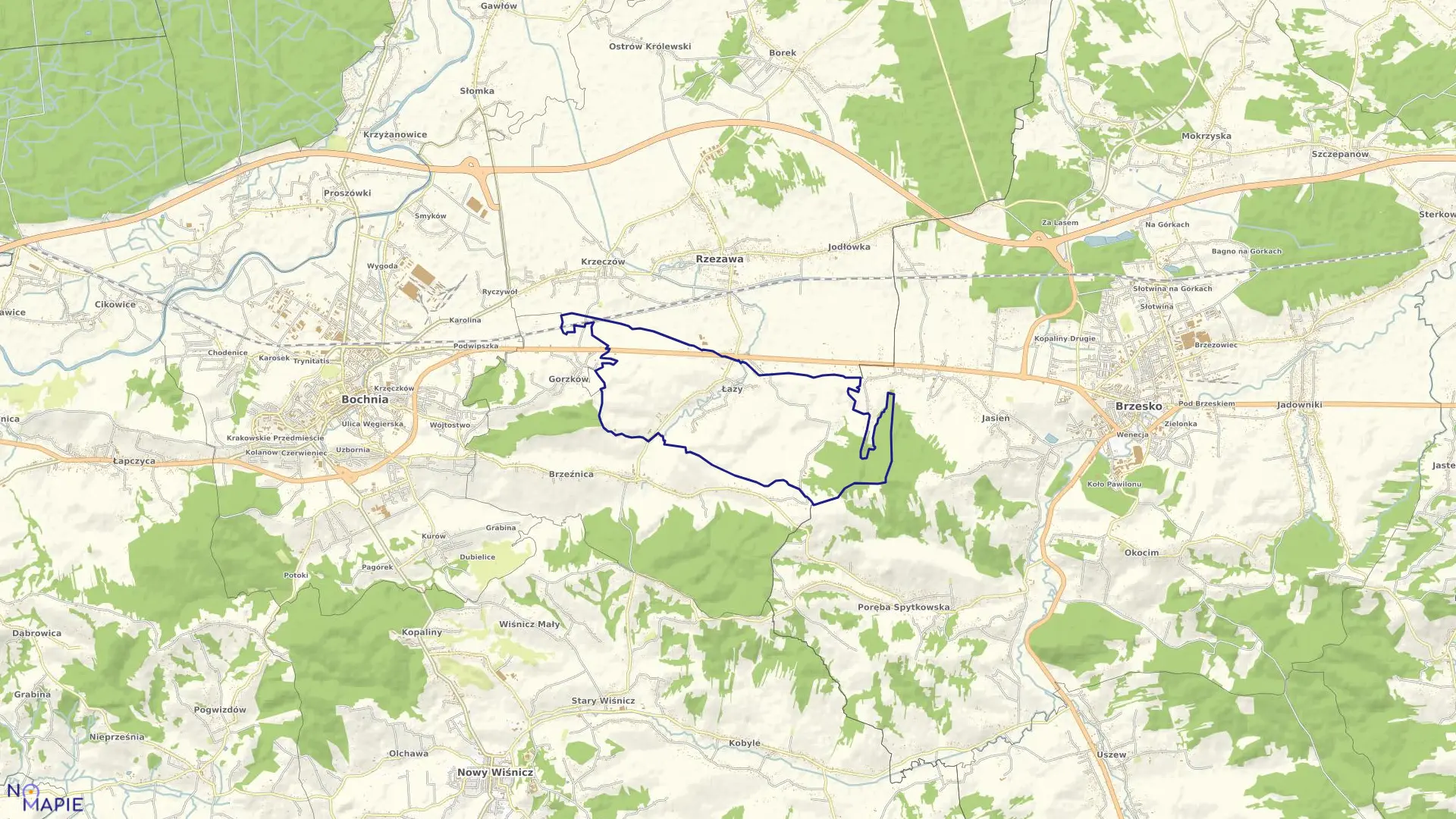 Mapa obrębu Łazy w gminie Rzezawa