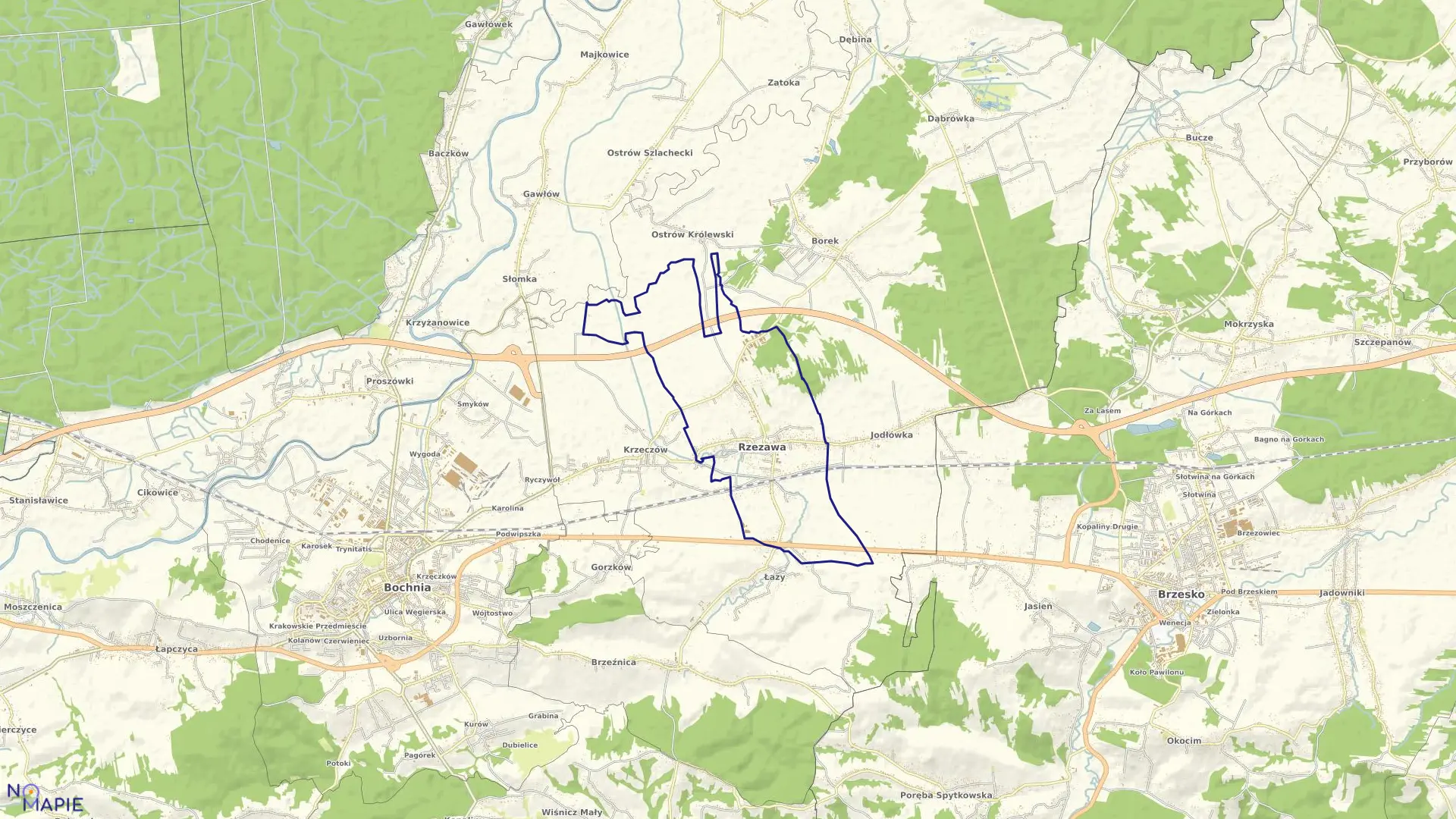 Mapa obrębu Rzezawa w gminie Rzezawa